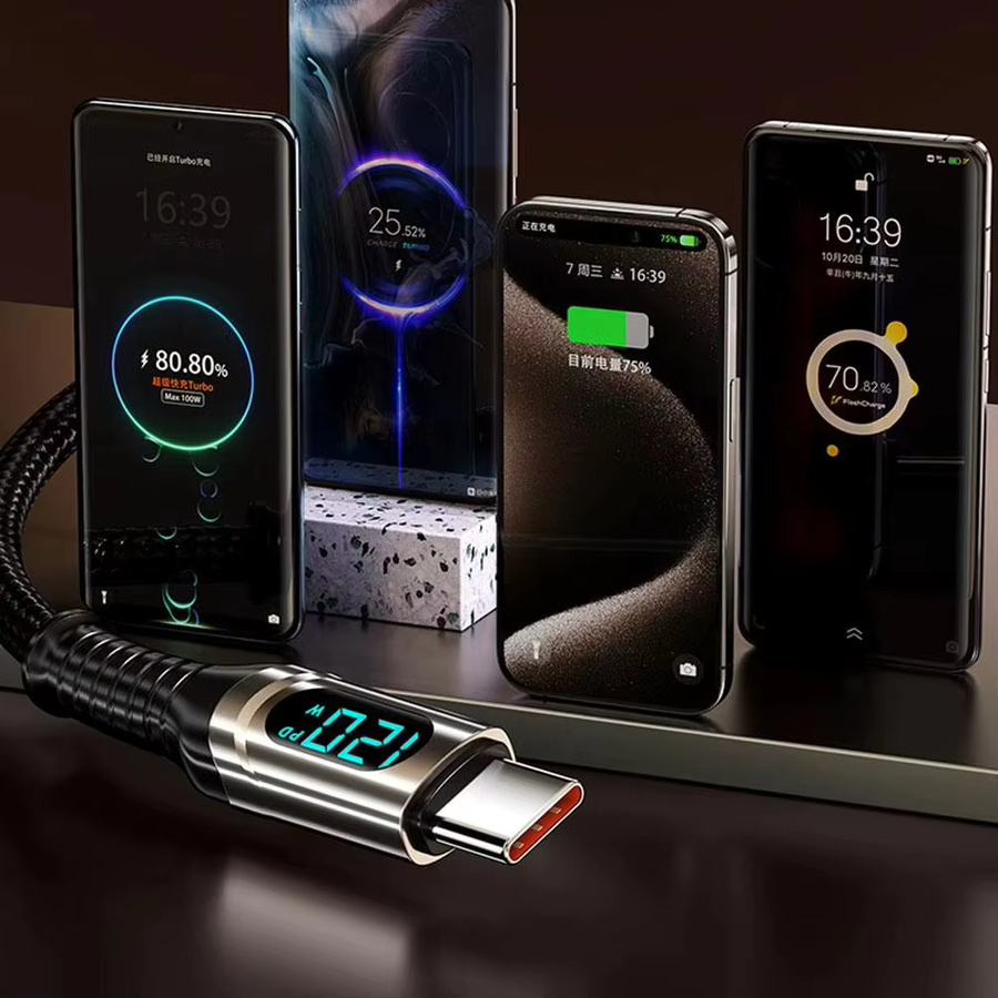 VBVC PD120W USB-C Datenkabel 6A mit Digitalanzeige in Rot für iPhone 15 16 17 Pro Max Xiaomi Samsung - Bild 4