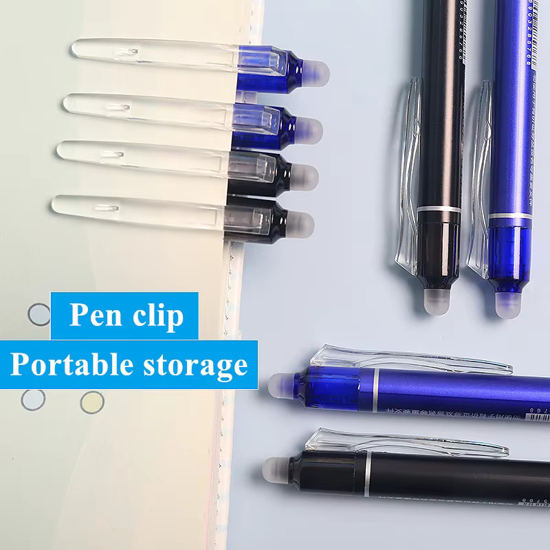 Löschbares Gelschreiber-Set mit Nachfüllmodul und integriertem Radiergummi, 0,5 mm, Farben: Schwarz und Blau - Bild 3