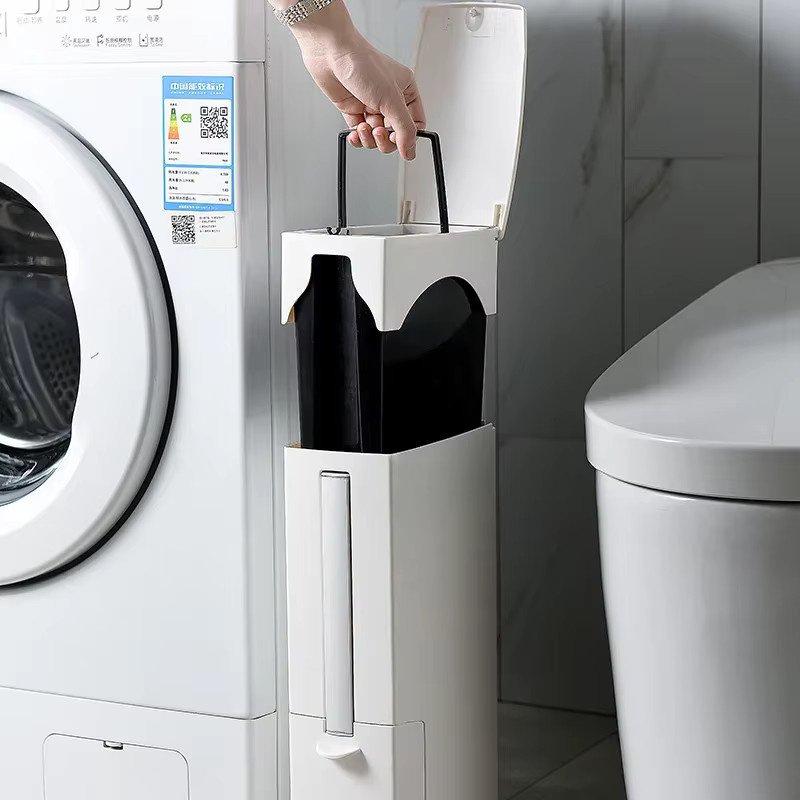 VIE LENTE Reinigungsset aus Kunststoff mit Mülleimer und Toilettenbürste, Grau/Weiß, Höhe: 41,3 cm, Breite: 11,0 cm - Bild 4