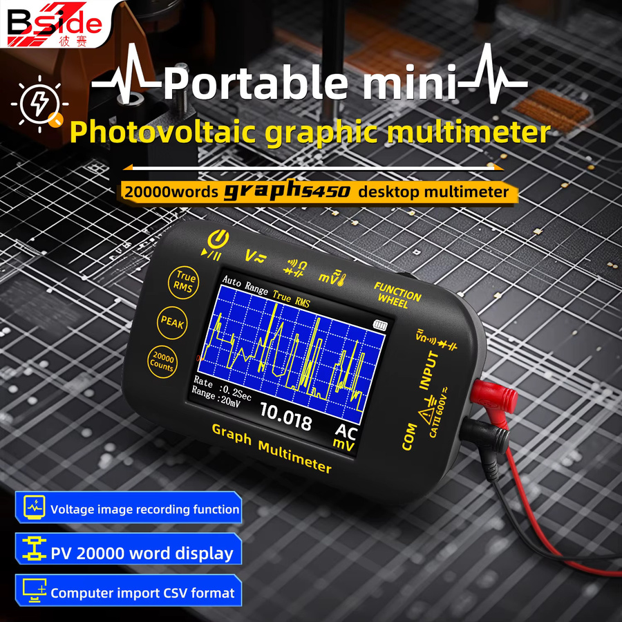 BSIDE Intelligentes Digitalmultimeter mit 20.000 Zählungen, Echtzeit-Wellenformaufzeichnung und Temperaturtest, Schwarz - Bild 2