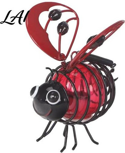 AugustineClay Solar-Laterne Bienen-Ornament aus Metall in Rot für Garten und Terrasse - Bild 1