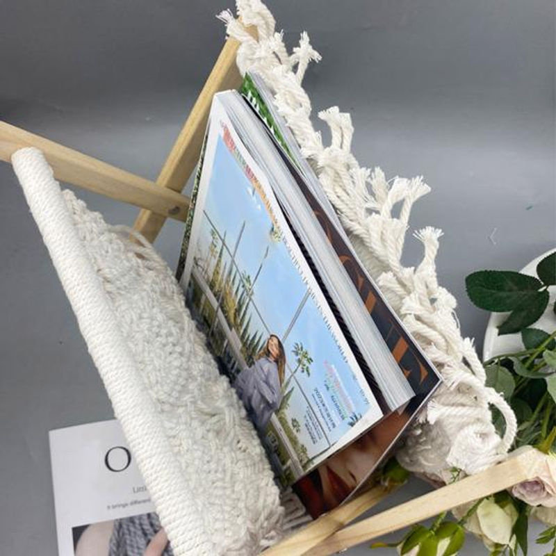 Amusedly Boho Zeitschriftenständer Freistehender Aufbewahrungskorb aus Holz und Textil in Weiß - Bild 5