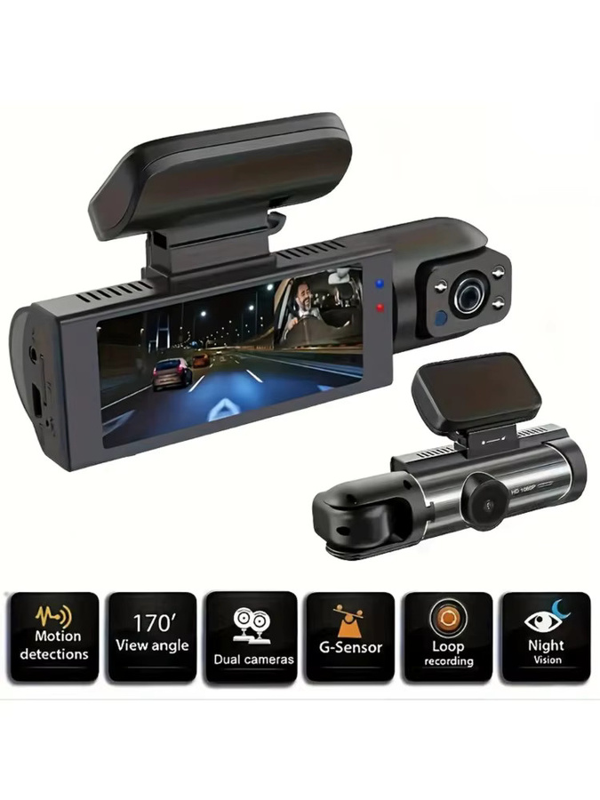 HONG TONG Dual-Lens Dashcam FHD 1920x1080P Auto-DVR Fahrzeug-Videorekorder für Innenraum und Außenbereich in Schwarz - Bild 7
