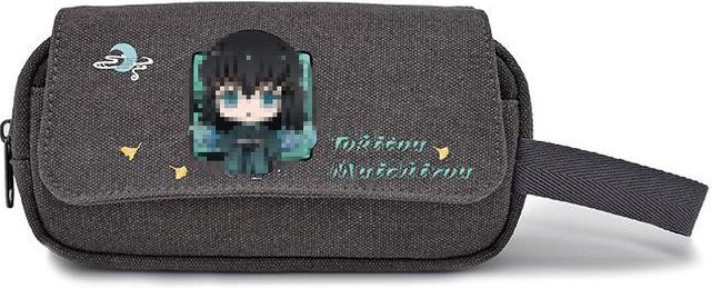 Anime Demon Slayer Federmäppchen aus Canvas in Grau als Stiftebeutel und Kosmetiktasche für Studenten - Bild 1