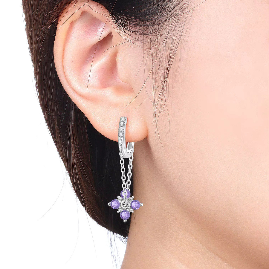 PANPOKI Ohrringe, 925 Silber, Lila Blumen, Damen - Bild 2
