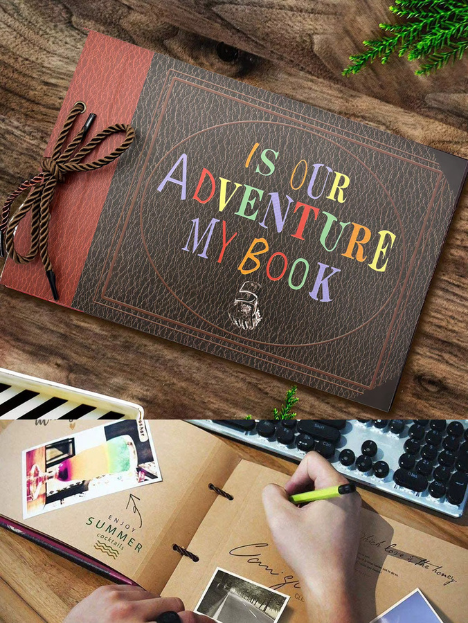 Handgefertigtes Abenteuerbuch Scrapbook-Album aus Kunstleder in Braun mit 80 Seiten, B/H: 29,5 x 19 cm - Bild 3