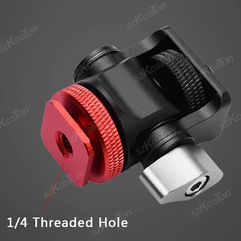 SZKOSTON Mini-Monitor-Halterung in Rot mit Stativkopf, Kaltschuh-Halterung und Adapter, drehbar und neigbar für Blitz, Mikrofon oder Fülllicht - Bild 3
