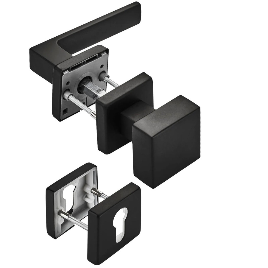 SO-TECH Türdrückergarnitur CUBE in Schwarz Matt mit Rosette und Profilzylinder aus Aluminium - Bild 2
