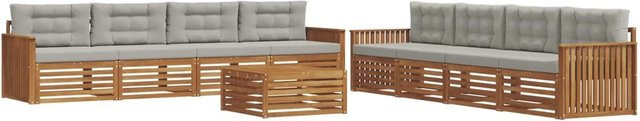 vidaXL Outdoor-Sofagarnitur 9-tlg. aus massivem Akazienholz mit Kissen in Braun und Hellgrau - Bild 1