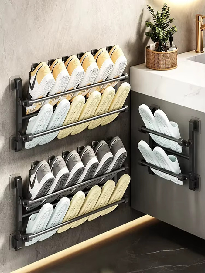 Untior Schuhregal Wandmontage, klappbares Aufbewahrungsregal für Badezimmer und Flur, Schwarz Matt - Bild 5