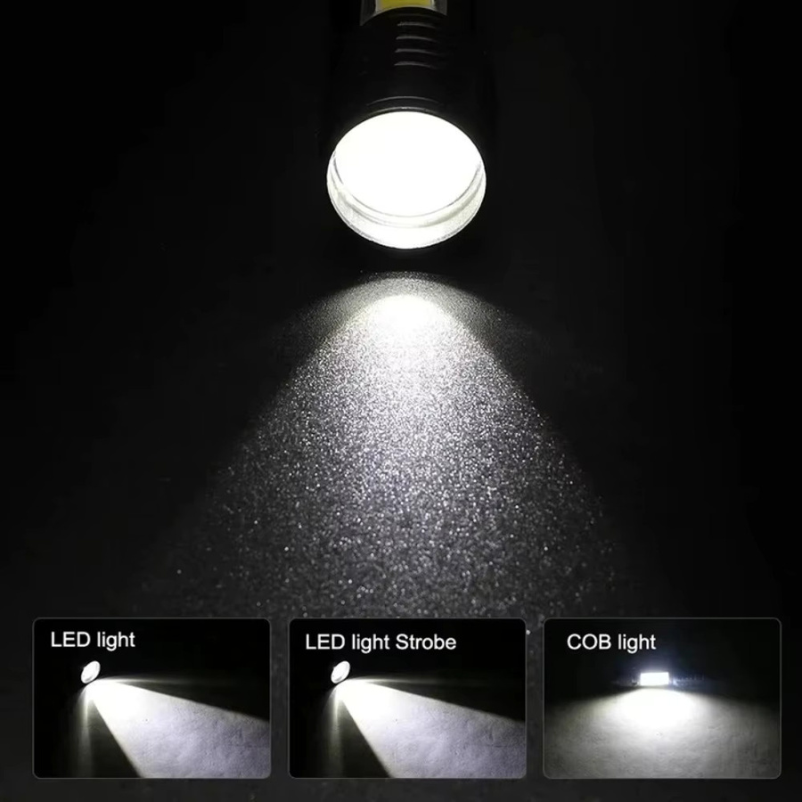 Mini LED COB Taschenlampe in Schwarz, USB aufladbare taktische Taschenlampe mit Zoomfunktion für Outdoor und Notfälle - Bild 3