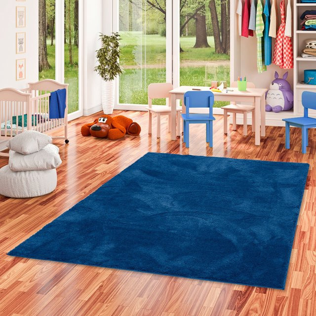 Pergamon Kinderteppich Silky Kids Super Soft Hochflor in Blau, rechteckig und rutschfest - Bild 1