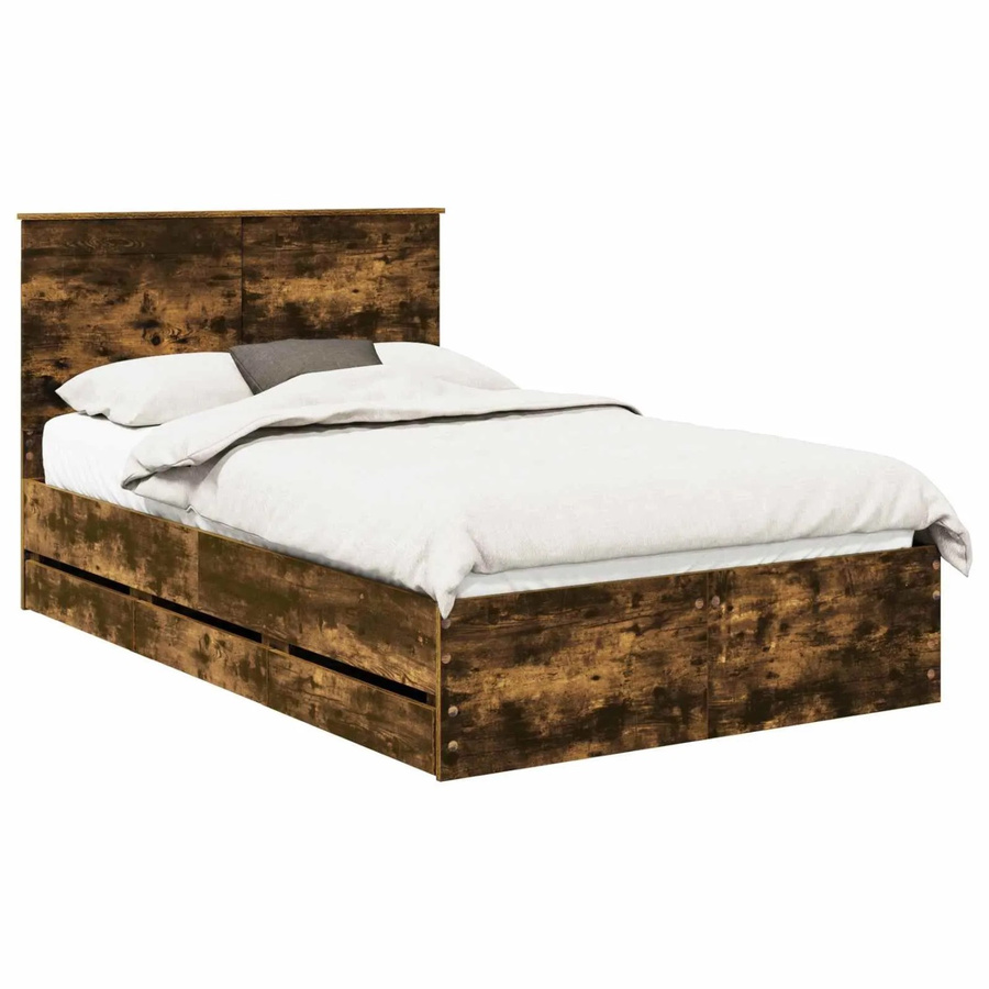 vidaXL Bettrahmen aus Holz in Raucheiche, modern mit Schubladen, B/T: 120 x 200 cm - Bild 2