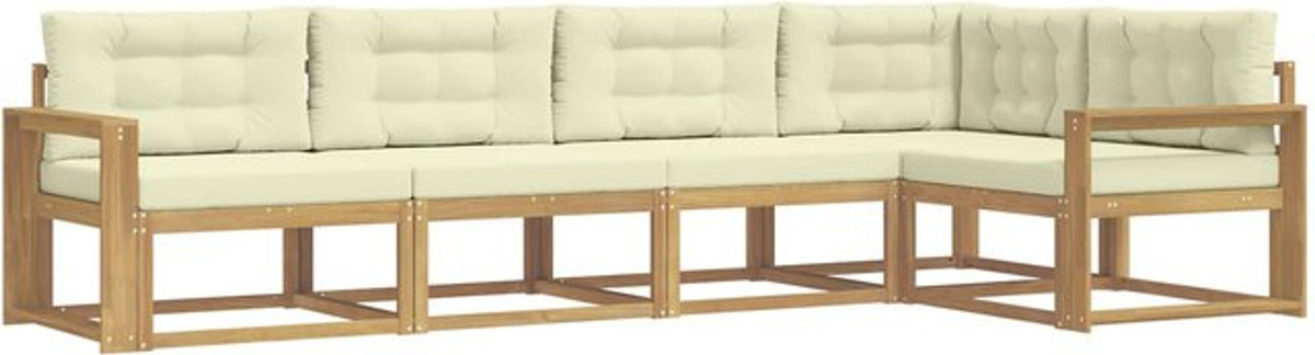 vidaXL Outdoor-Sofagarnitur aus Akazie mit Kissen in Weiß und Beige, 4-teiliges Loungemöbel-Set aus Polyester - Bild 1