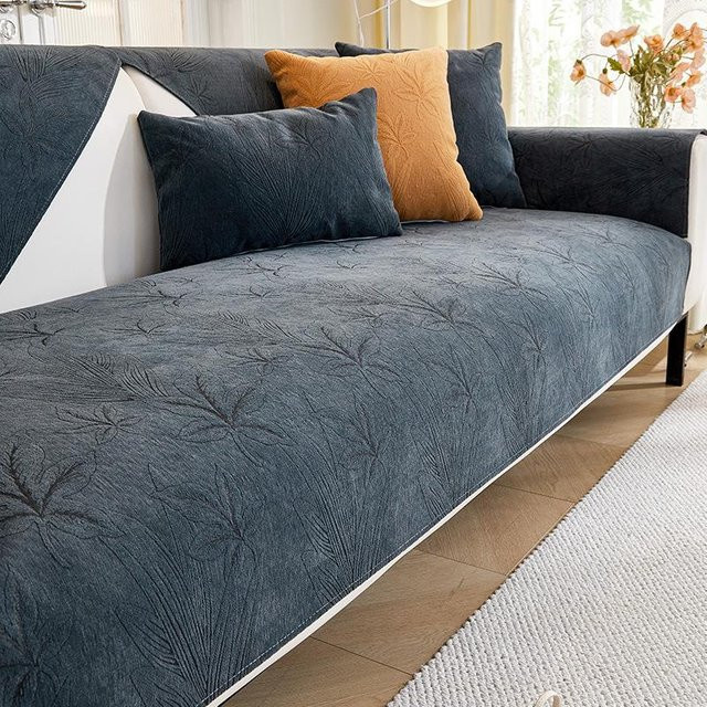 Chenille Sofa Überwurf mit Ahornblätter-Design in Blau, 1 Stück, Breite: 70 cm, Höhe: 70 cm - Bild 1