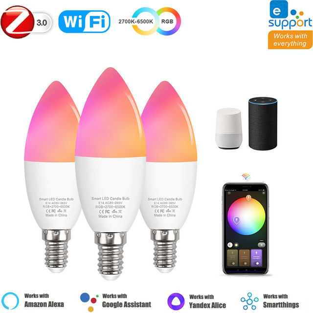 Excellux Smart Candle LED-Glühbirne E14 RGBCW mit WiFi und Zigbee, kompatibel mit Alexa und Google Home - Bild 1