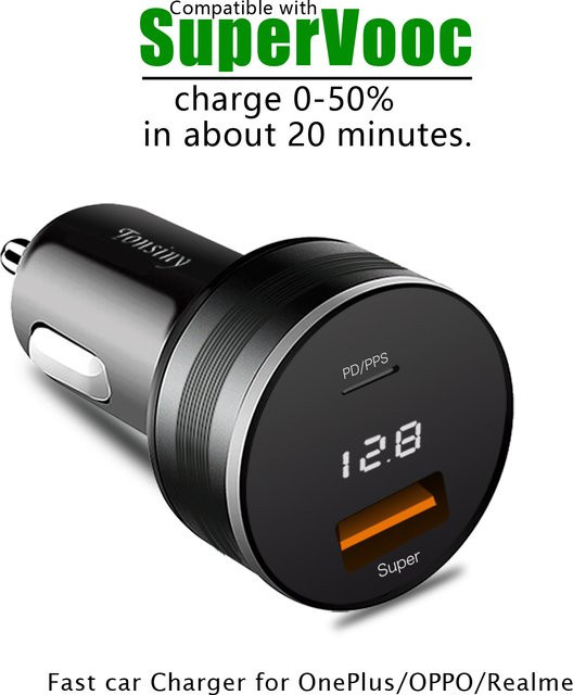 2-Port Autoladegerät für OPPO Find X5, Reno8 und OnePlus 11 mit 80W/65W Warp Charge, LED Zigarettenanzünder Adapter für Realme, Schwarz - Bild 1