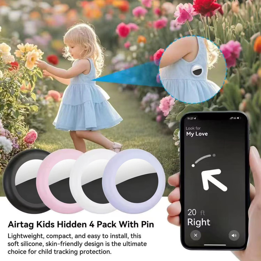 XDcase Silikon-Tracker-Hülle für AirTag 1. und 2. Generation in Lila mit Schlüsselanhänger und Broschen-Pin, wasserdicht - Bild 4