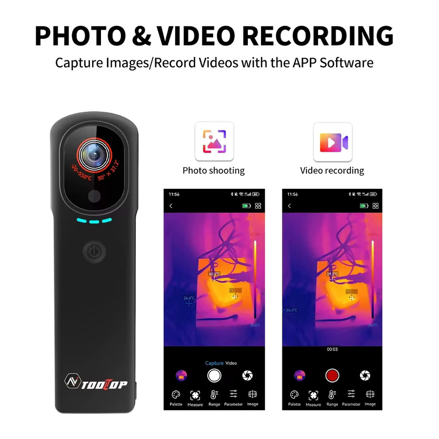 TOOLTOP T9 WIFI Wärmebildkamera für Android und iOS Smartphones, Schwarz, Messbereich -20 bis 550 °C - Bild 3