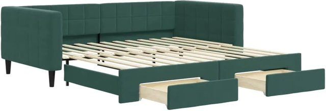 vidaXL Tagesbett ausziehbar mit Schubladen in Dunkelgrün aus Samt, B/T: 100 x 200 cm - Bild 1