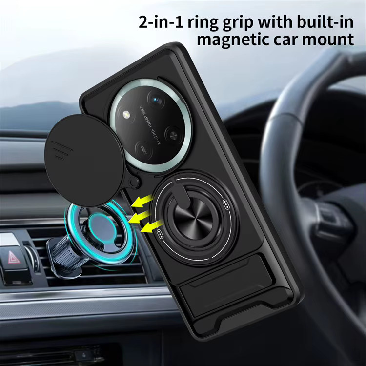 Magnetische Handyhülle für Honor Magic 8 Pro, 7, 8 Lite, X9B, X9A, X9D, X60, X70, X50, X9C mit 360 Grad drehbarem Kunststoffring in Schwarz - Bild 2