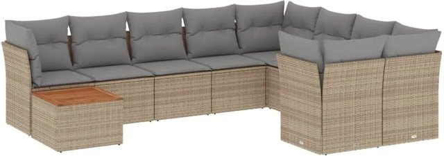 vidaXL Garten-Sofagarnitur in L-Form aus Poly-Rattan und Akazienholz mit Kissen, Beige - Bild 1