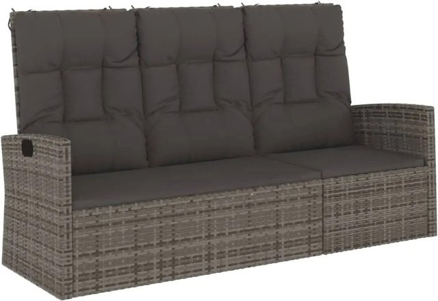 vidaXL Gartenbank mit Liegefunktion und Kissen in Grau aus Poly Rattan und Metall - Bild 1