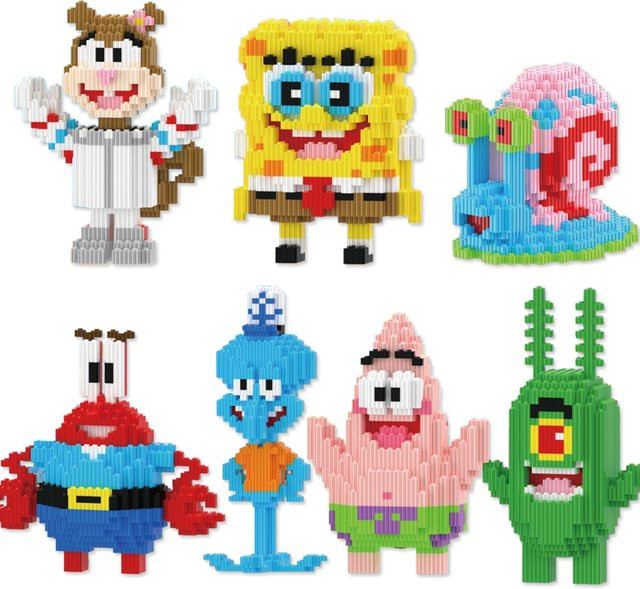 Hot Toys SpongeBob Schwammkopf Mini Bricks Baustein Set mit Patrick Star und Thaddäus Tentakel in Mehrfarbig - Bild 1