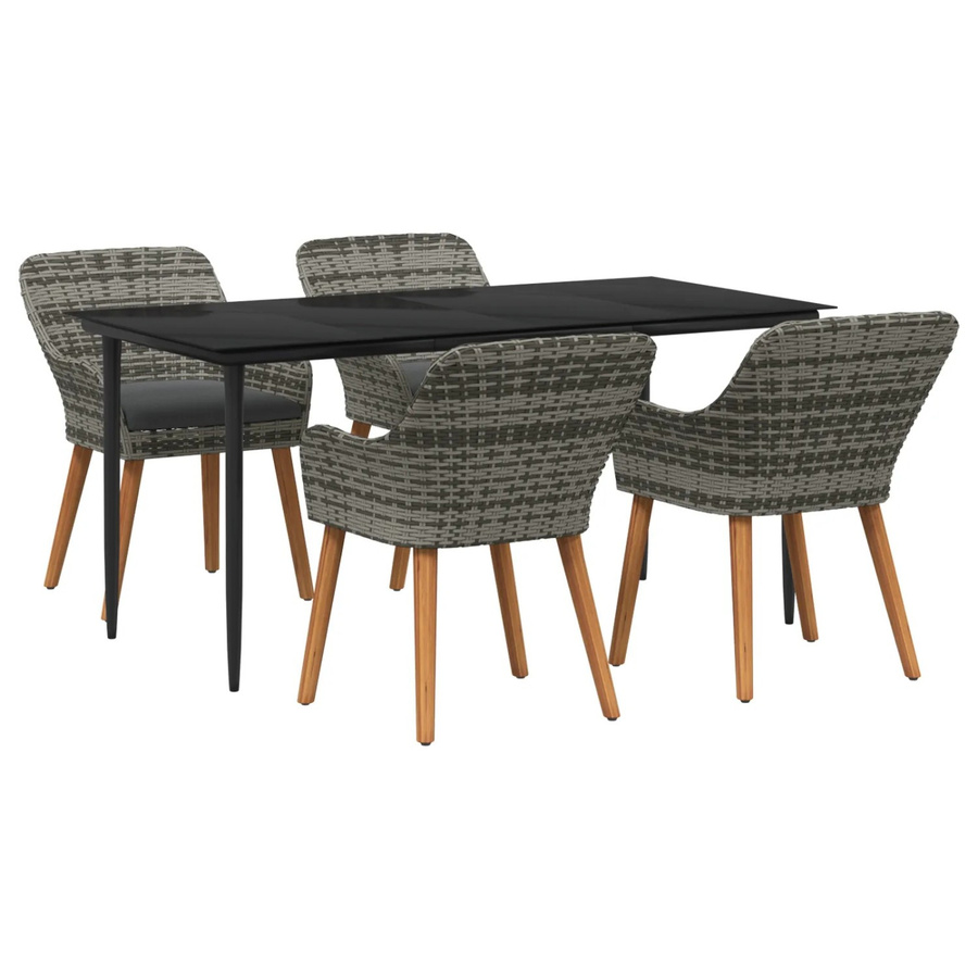 vidaXL 5-teiliges Garten Essset aus Polyrattan und Metall in Grau - Bild 2