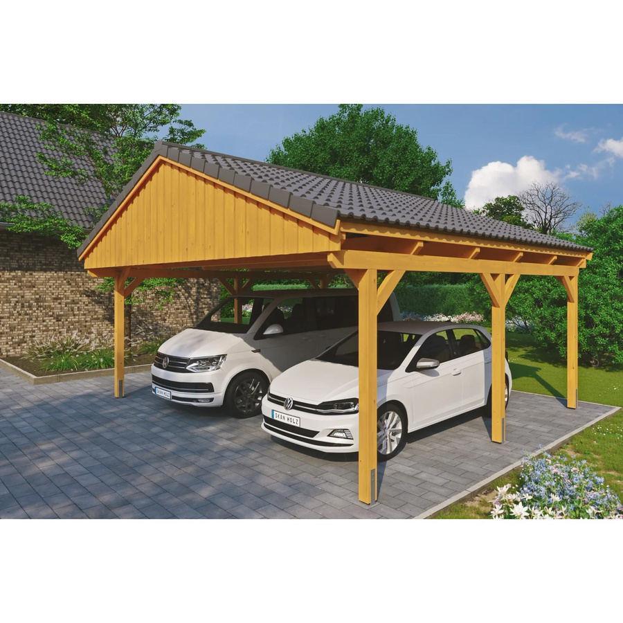 Skan Holz Carport Fichtelberg aus Fichte und Leimholz in Beige mit schiefergrauen Dachziegeln, B/T: 618 x 566 cm, Höhe: 362 cm - Bild 2