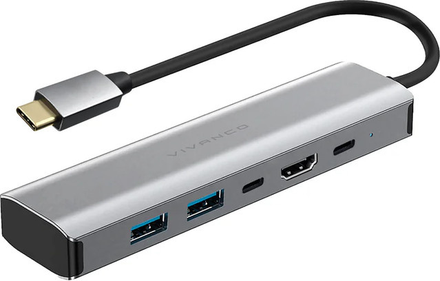 Vivanco 5in1 USB-C Aluminium Multiport Hub mit HDMI 4K UHD, USB-A und Thunderbolt in Anthrazit und Silber - Bild 1