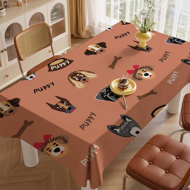 Tischdecke von JMG Household Supplies mit Cartoon-Hundedruck in Braun, rechteckig, wasserabweisend und waschbar, B: 160 cm, L: 260 cm - Bild 1