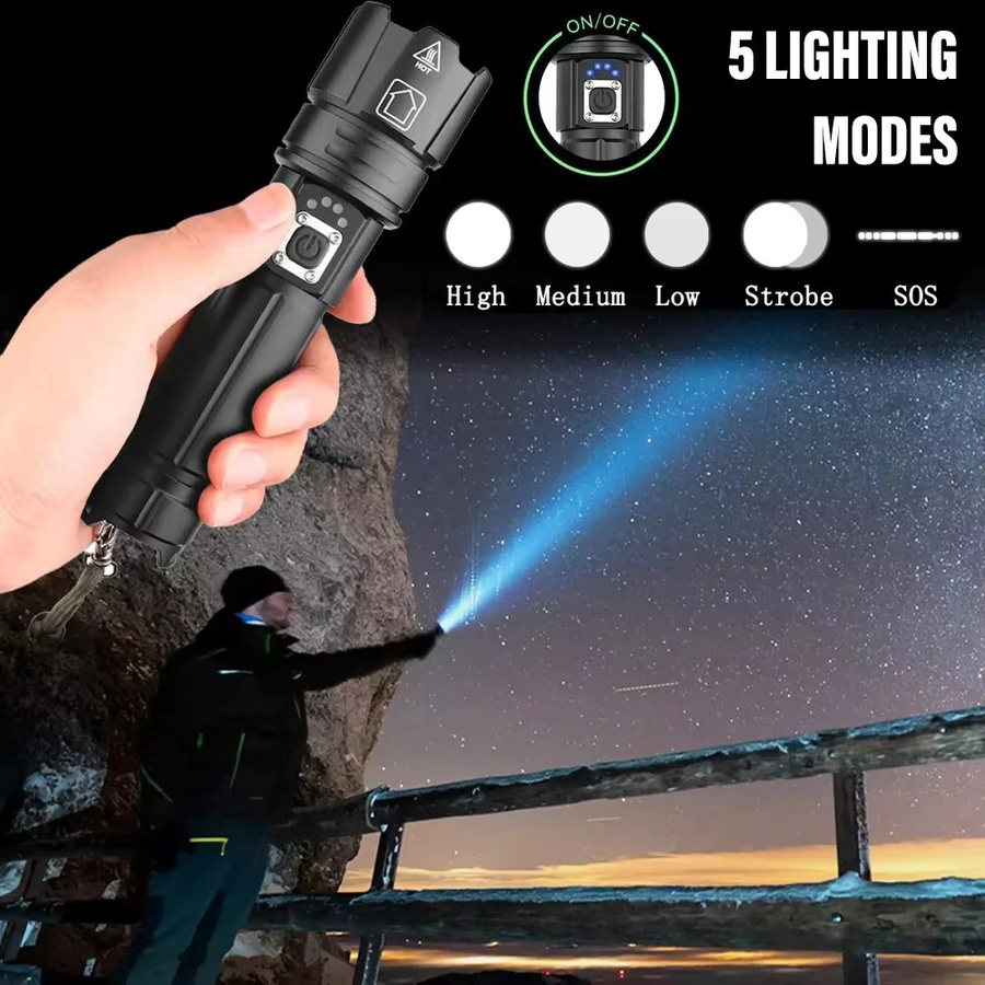 ESMARTER Taktische LED-Taschenlampe in Schwarz, wiederaufladbar via USB mit 30 W Leistung und 1500 Meter Reichweite - Bild 4
