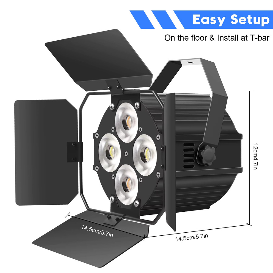 U'King 4er Set COB LED Par Licht DMX512 Bühnenlicht mit Barndoors, 120W Kaltweiß/Warmweiß Spot für DJ, Party, Hochzeit und Kirche, Schwarz - Bild 6