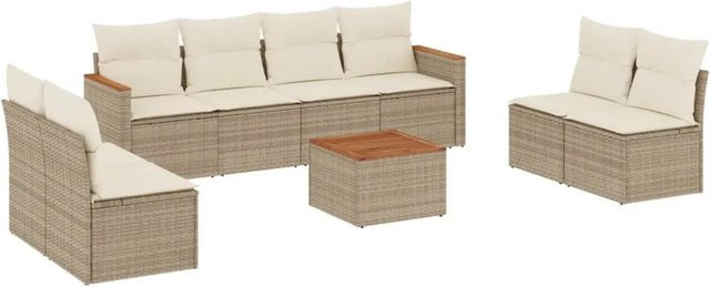 vidaXL 9-teilige Garten-Sofagarnitur aus Poly-Rattan und Akazienholz in Beige und Cremeweiß - Bild 1