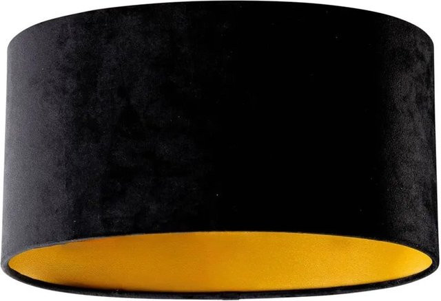 QAZQA Samtlampenschirm Schwarz Oval mit Gold/Messing Details für E27 - Bild 1