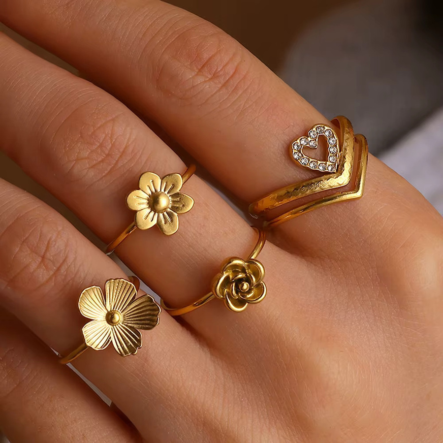 Ring Rose Blume, Edelstahl, Gold, Damen - Bild 1