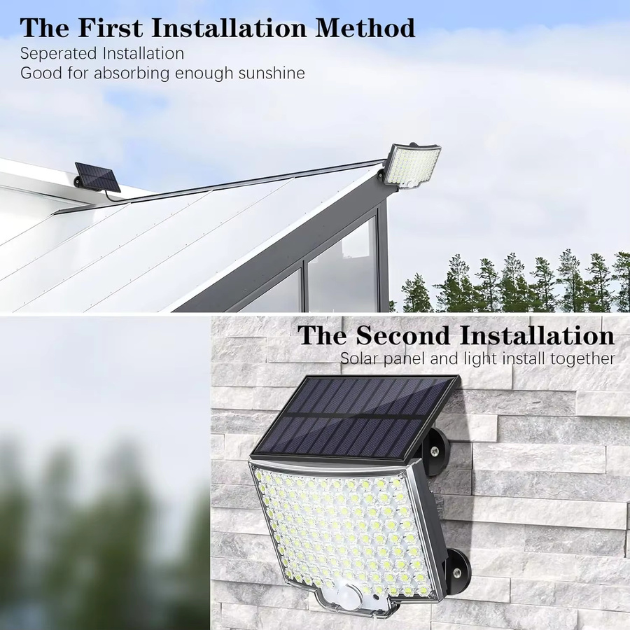 KDULIT LED Solar Außenstrahler mit Bewegungsmelder und separatem Solarpanel, Wasserdichtes Solar Flutlicht in Schwarz für Garten und Garage, 3 Modi, Kaltweiß - Bild 2