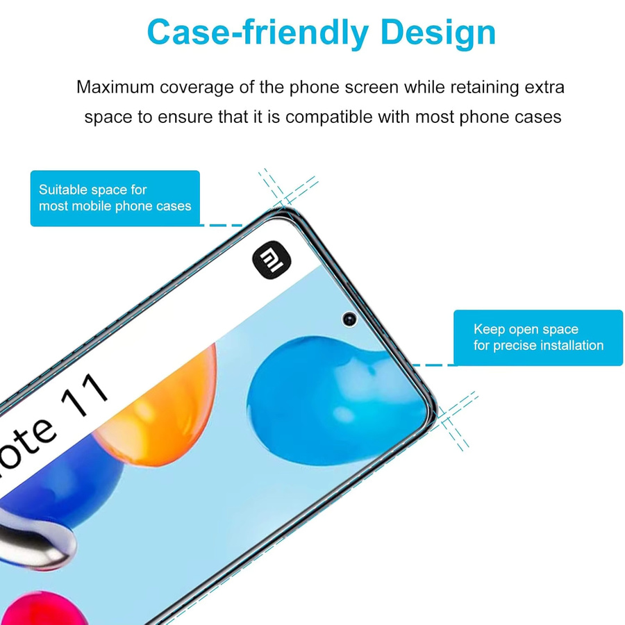 Displayschutzfolie aus 9H gehärtetem Glas für Xiaomi Redmi Note 11, Redmi Note 11 4G und Redmi Note 11S, transparent - Bild 2