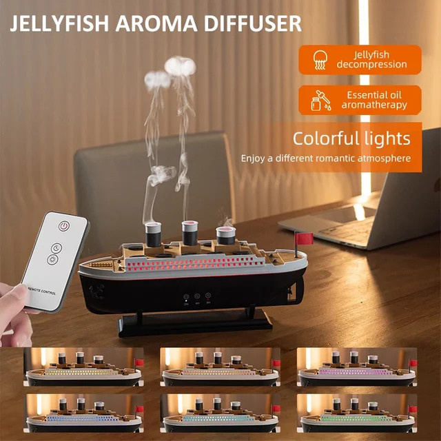 LINYILIGHT Aroma-Diffusor Modellschiff mit Farbwechsel-Licht, Fernbedienung und Timer für Büro und Wohnzimmer - Bild 1