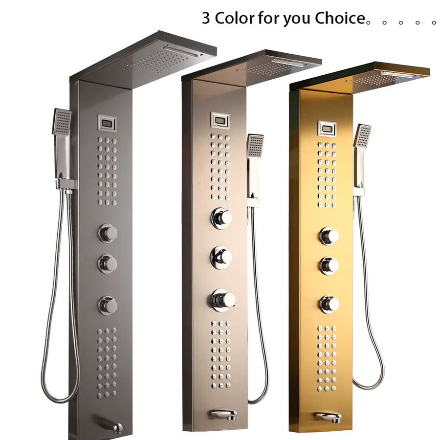 KEMAIDI Duschpaneel-Turmsystem mit Digitalanzeige und 4-Funktionen in Brushed Nickel, Regenmassagesystem mit Körperdüsen und Wasserhahnmischer, Farbe: Silber, B/T/H: 49,0 x 22,0 x 114,5 cm - Bild 5