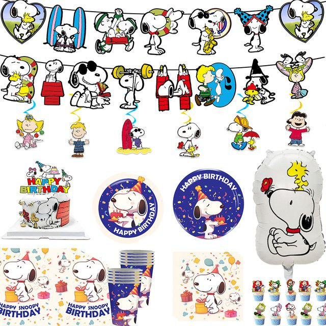 TAKARA TOMY Snoopy Geburtstagsparty Dekorationen Figuren, Snoopy-Teller, Banner, Kuchendekoration, Partyzubehör - Bild 1