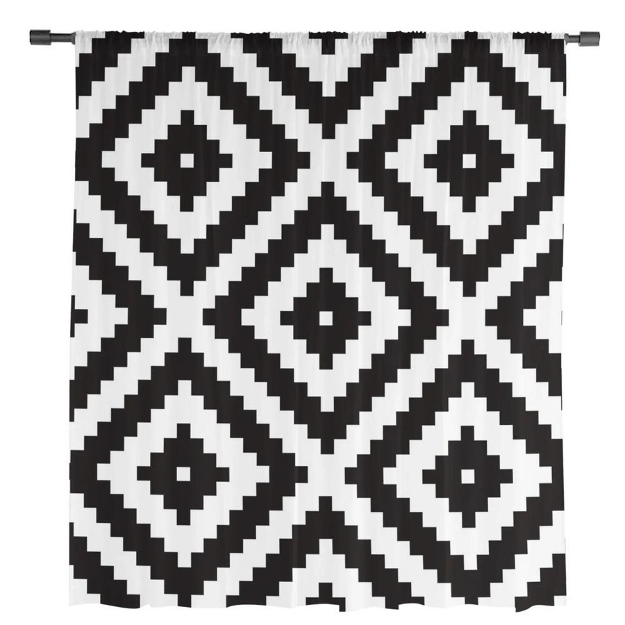 Yiran Furniture Transparentes Voile-Fensterorganza in Schwarz-Weiß mit unregelmäßiger Geometrie, Breite: 135 cm, Höhe: 115 cm - Bild 2