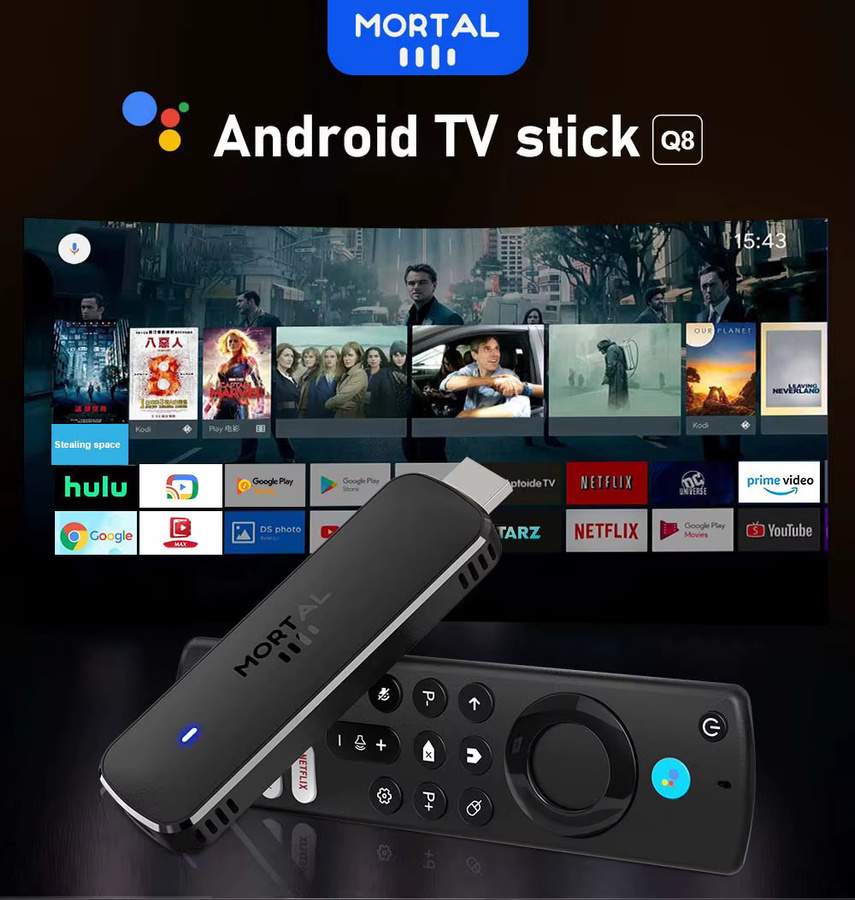 Mortal Q8 Android TV Stick Globale Version mit Sprachfernbedienung, Android 14, 8K und 4K Video, Wifi6, Schwarz - Bild 2