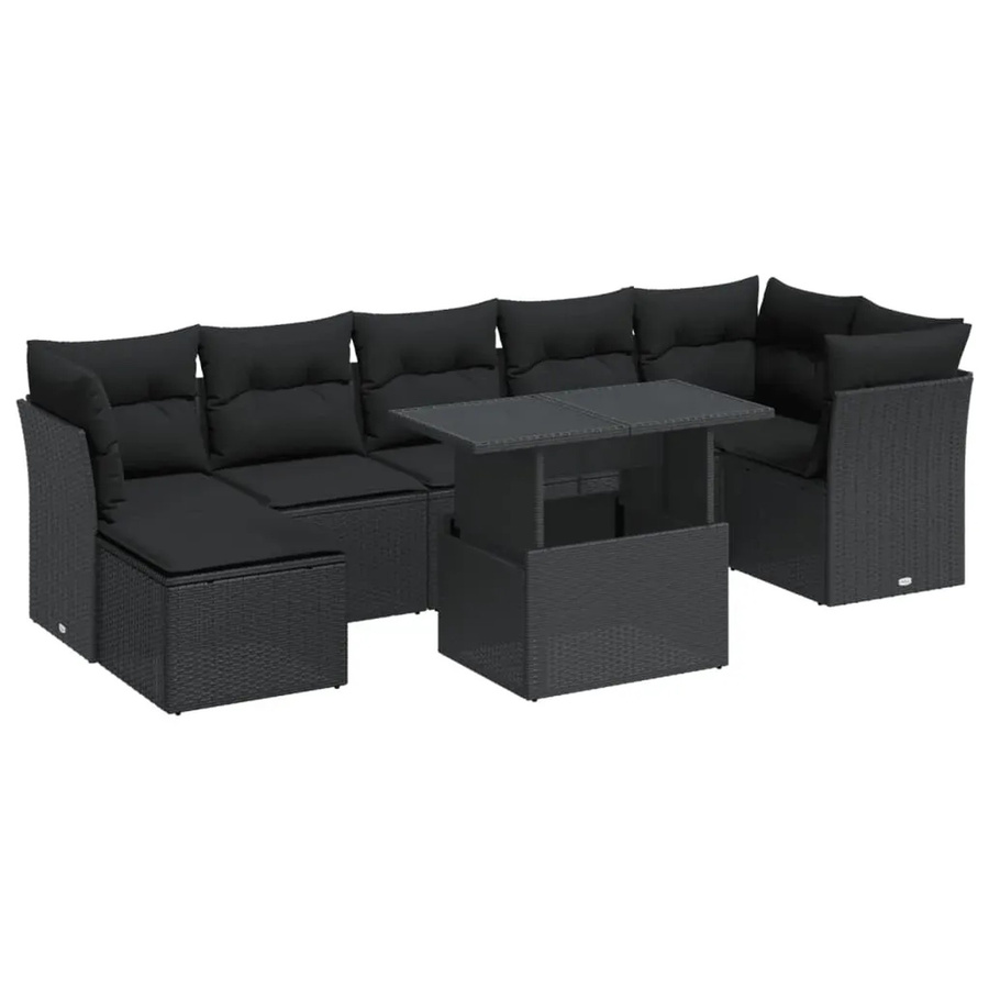 vidaXL 8-teilige Garten-Sofagarnitur aus Poly-Rattan mit Kissen in Schwarz - Bild 2