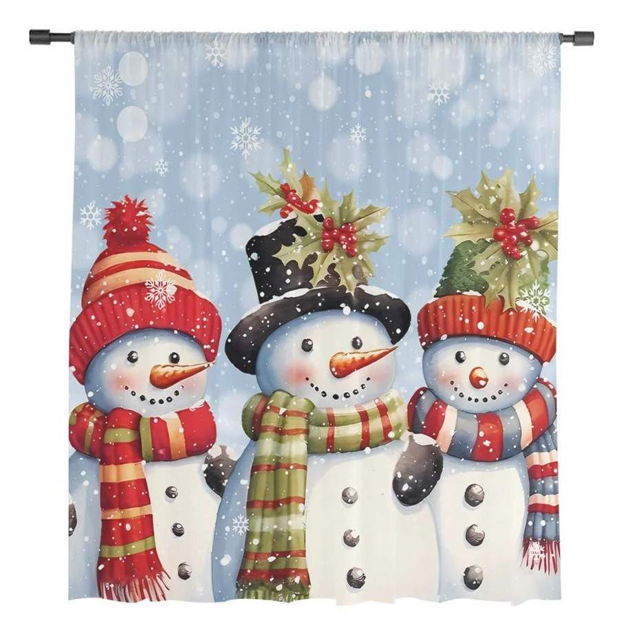 Yiran Furniture Transparent Voile Vorhang mit Schneemann und Schneeflocken Motiv in Blau, Breite: 135 cm, Höhe: 115 cm - Bild 2