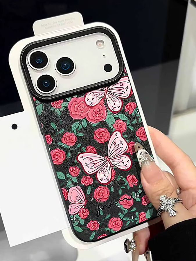 MOESOE Handyhülle mit romantischem Gartenmuster für iPhone 17 16 15 14 13 12 11 Pro Max in Grau und Multicolour, stoßfeste Lederstruktur aus TPU - Bild 5