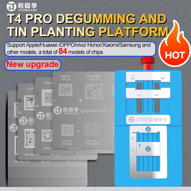 JTX T4 Pro Reballing Plattform für iPhone und Android CPU EMMC IC Reparatur mit 14 BGA Schablonen in Blau - Bild 1