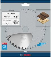 Bosch Optiline Wood Kreissägeblatt aus Hartmetall, Farbe: Silber, Durchmesser: 165 mm, Bohrung: 20/16 mm, Dicke: 1,7 mm, 36 Zähne - Bild 2