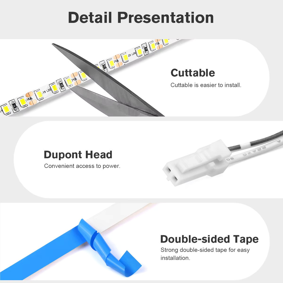 CHNAITEKE LED-Streifen flexibel mit 120 LEDs/m, DC12V SMD Lichtband für Schrank- und Hintergrundbeleuchtung, Breite: 5 mm - Bild 2
